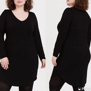 $55 NEW 1X TORRID JERSEY KNIT STRETCH BLACK LONG SLEEVE DRESS 14 16 NWT